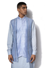 Load image into Gallery viewer, Ice Blue Asymmetrical Embroidered Bundi Kurta Set