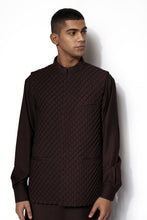 Load image into Gallery viewer, Brown Textured Nehru Jacket Set