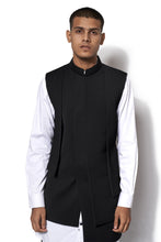 Load image into Gallery viewer, Black Asymmetrical Nehru Jacket Set