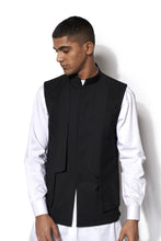 Load image into Gallery viewer, Black Asymmetrical Nehru Jacket Set