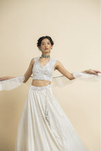 Load image into Gallery viewer, WHITE GEORGETTE LEHENGA WITH TULLE CHOLI AND DUPATTA