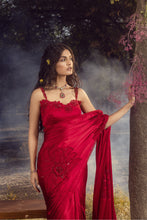 Load image into Gallery viewer, STRAWBERRY RED SATIN SAREE