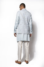 Load image into Gallery viewer, Ice Blue Asymmetrical Embroidered Bundi Kurta Set
