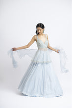 Load image into Gallery viewer, ICE BLUE PEPLUM LEHENGA SET