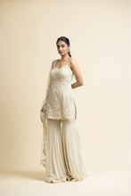 Load image into Gallery viewer, IVORY TULLE KURTA AND DUPATTA WITH GEORGETTE GARARA SET