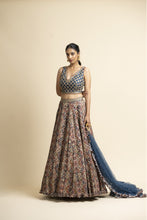 Load image into Gallery viewer, PEACOCK BLUE PRINTED LEHENGA CHOLI SET