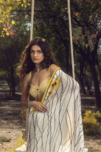 Load image into Gallery viewer, OFF WHITE GORGETTE SUNFLOWER SAREE