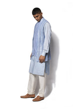 Load image into Gallery viewer, Ice Blue Asymmetrical Embroidered Bundi Kurta Set