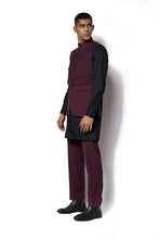Load image into Gallery viewer, Wine Asymmetric Nehru Jacket Set