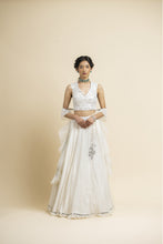 Load image into Gallery viewer, WHITE GEORGETTE LEHENGA WITH TULLE CHOLI AND DUPATTA