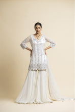 Load image into Gallery viewer, OFF WHITE TULLE SHIRT AND DUPATTA WITH MOKAISH GARARA