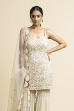 Load image into Gallery viewer, IVORY TULLE KURTA AND DUPATTA WITH GEORGETTE GARARA SET