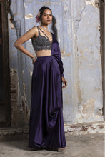 Load image into Gallery viewer, DARK PURPLE DRAPE SAREE