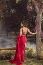 Load image into Gallery viewer, STRAWBERRY RED SATIN SAREE