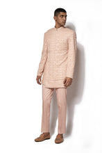 Load image into Gallery viewer, Peach Embroidered Asymmetrical Bandhgala set