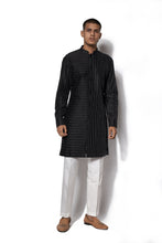 Load image into Gallery viewer, Black Short Textured Kurta Set