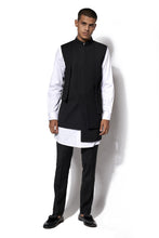 Load image into Gallery viewer, Black Asymmetrical Nehru Jacket Set