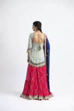 Load image into Gallery viewer, GEORGETTE KURTA AND DUPATTA WITH TIERED BANDHEJ SHARARA GOTA EMBROIDERY