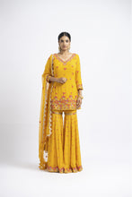 Load image into Gallery viewer, MUSTARD GEORGETTE GARARA SET WITH GEORGETTE DUPATTA