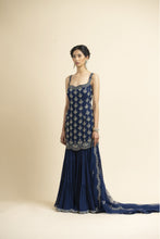 Load image into Gallery viewer, NAVY TULLE KURTA AND DUPATTA WITH GEORGETTE SHARARA