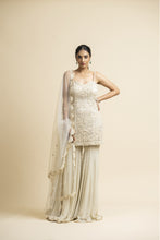 Load image into Gallery viewer, IVORY TULLE KURTA AND DUPATTA WITH GEORGETTE GARARA SET