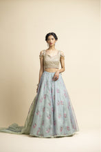 Load image into Gallery viewer, JADE GREEN ORGANZA LEHENGA SET