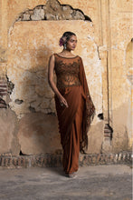 Load image into Gallery viewer, DARK COPPER DRAPE SAREE