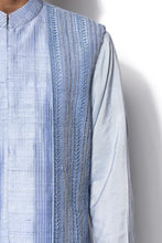 Load image into Gallery viewer, Ice Blue Asymmetrical Embroidered Bundi Kurta Set
