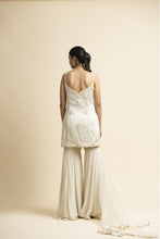 Load image into Gallery viewer, IVORY TULLE KURTA AND DUPATTA WITH GEORGETTE GARARA SET
