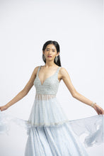 Load image into Gallery viewer, ICE BLUE PEPLUM LEHENGA SET