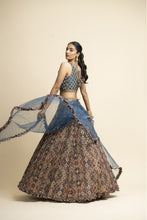 Load image into Gallery viewer, PEACOCK BLUE PRINTED LEHENGA CHOLI SET
