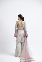 Load image into Gallery viewer, LAVENDER TULLE PEPLUM WITH GREY LAYERED GEORGETTE SHARARA