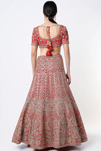 Load image into Gallery viewer, Red raw silk gota work lehenga
