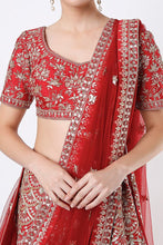 Load image into Gallery viewer, Red raw silk gota work lehenga