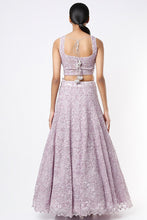 Load image into Gallery viewer, Lilac net cut dana, pearl and sequins embroidered lehenga