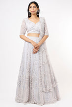 Load image into Gallery viewer, Ice blue organza self on self embroidered lehenga