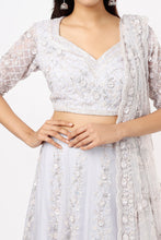 Load image into Gallery viewer, Ice blue organza self on self embroidered lehenga