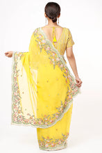 Load image into Gallery viewer, Lemon Yellow Organza Embroidered Saree Set