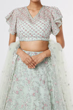 Load image into Gallery viewer, Aqua organza embroidered lehenga