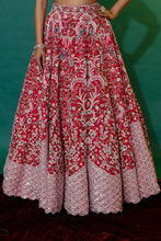 Load image into Gallery viewer, Red raw silk Thread embroidered lehenga