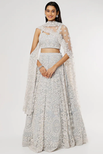 Load image into Gallery viewer, Ice blue organza self on self embroidered lehenga