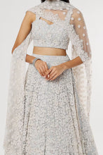 Load image into Gallery viewer, Ice blue organza self on self embroidered lehenga