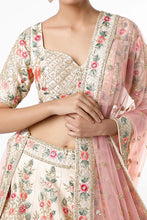 Load image into Gallery viewer, Peach raw silk thread embroidered lehenga