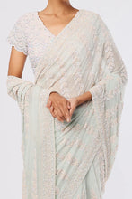 Load image into Gallery viewer, Aqua Embroidered Saree Set