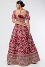 Load image into Gallery viewer, Maroon raw silk heavily hand embroidered lehenga