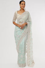 Load image into Gallery viewer, Mint Green Organza Embellished Saree Set