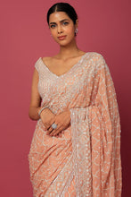 Load image into Gallery viewer, Peach Organza Embellished Saree Set