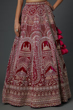 Load image into Gallery viewer, Maroon raw silk zardozi work lehenga