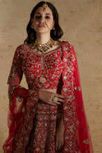 Load image into Gallery viewer, Red raw silk zardozi work lehenga
