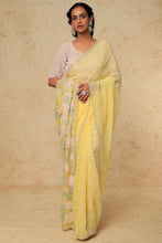 Load image into Gallery viewer, Lemon Organza Embroidered Saree Set